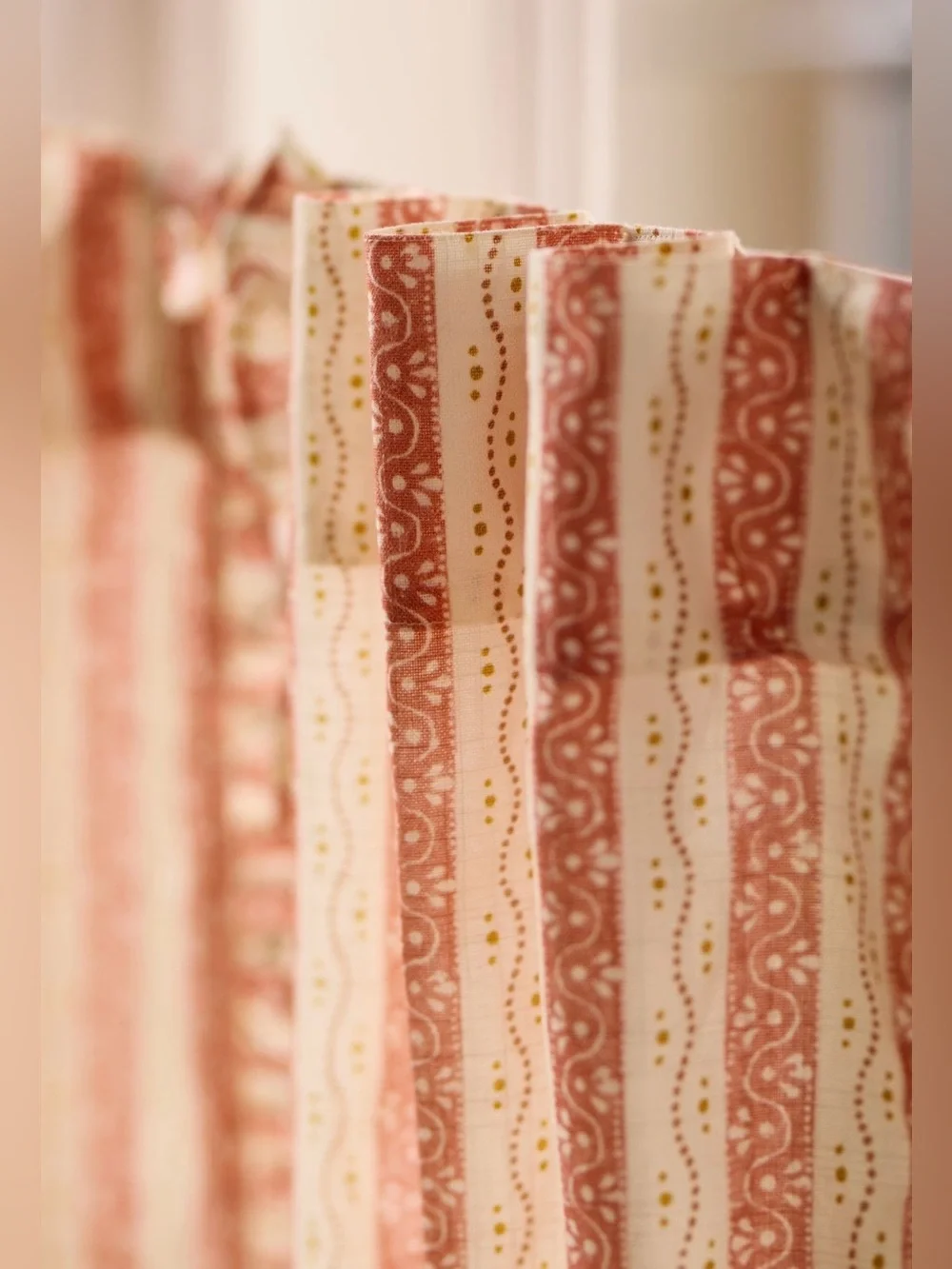 Anthropologie Ivy Cotton Striped Cafe Curtain, Set of 2, Coral